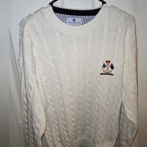 New English Sports Shop Men's M Elegant White Cable Knit Crewneck Sweater